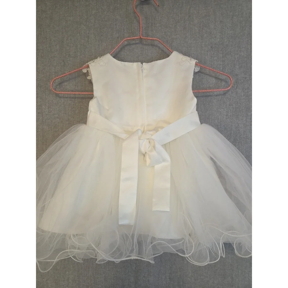 Girls Christening Baptism Wedding Dress Infant 6 Months Tulle Princess Bow White